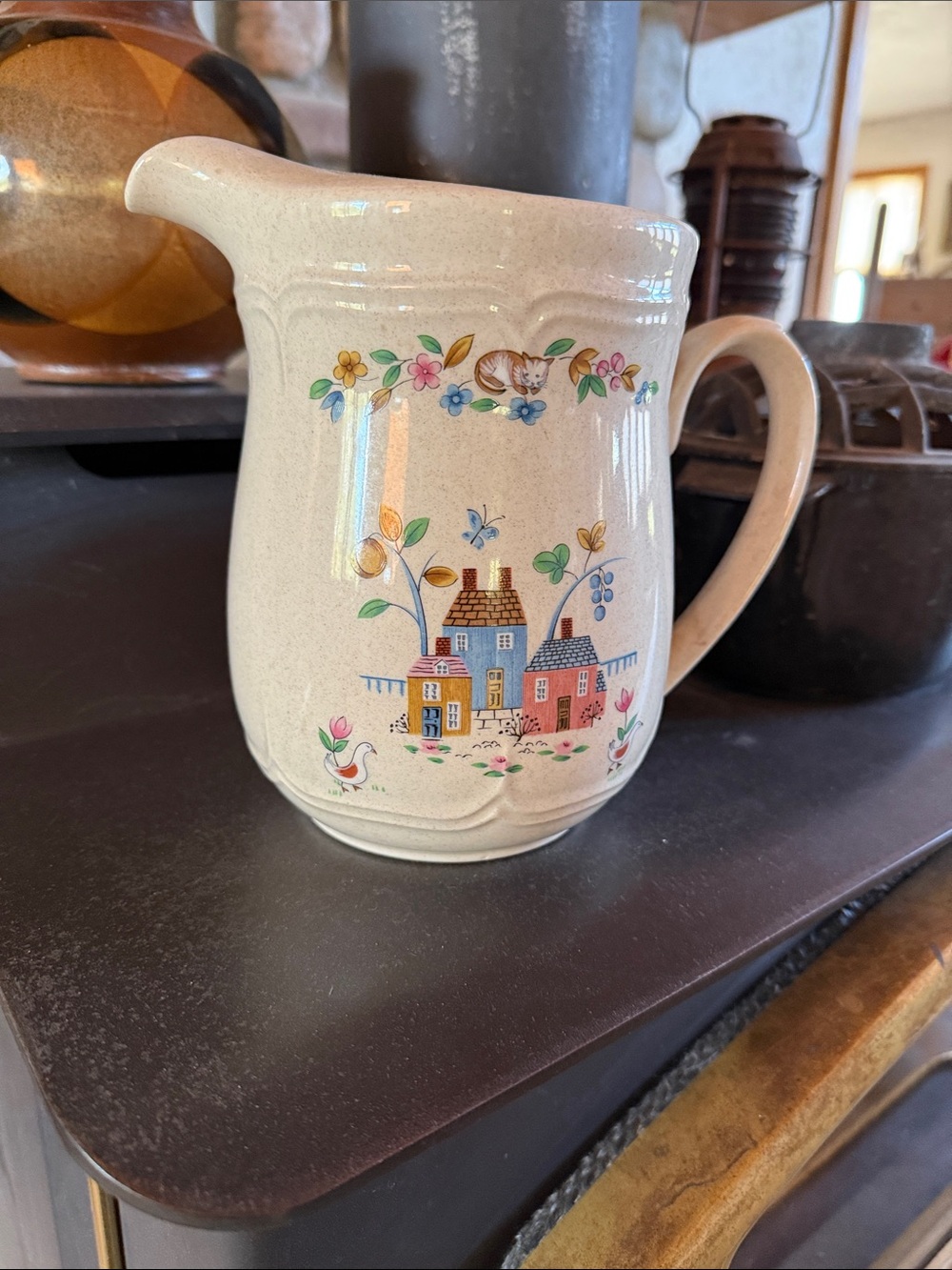 International Heartland Pitcher with Colorful Cottage Design